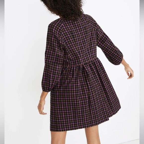 MADEWELL SZ 2 Plaid Flannel Raglan Button-Front Shirtdress - Picture 3 of 7